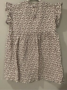 Wynken Girls' Cream Dress with Brown Print and Ruffle Sleeves